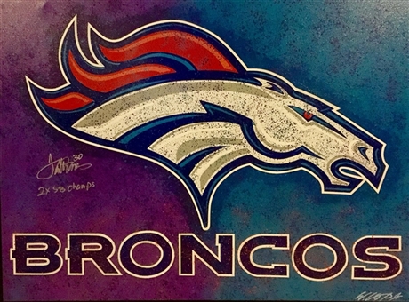 Terrell Davis Signed & Inscribed Original Bill Lopa Denver Broncos 36x48 Painted Canvas (Beckett)
